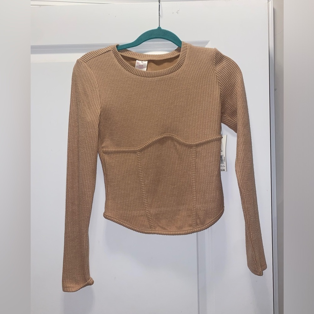 Tan Ribbed Long Sleeve Top